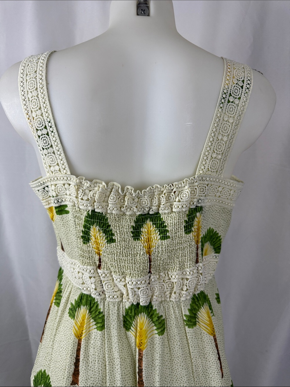 New Calypso St. Barth Cream Maxi Dress with Green & Yellow Palm Print size M - Picture 6 of 8